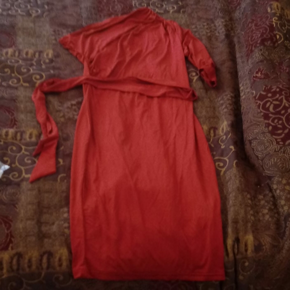 CBR Rose colored dress off shoulder 1 sleeve - Picture 4 of 16